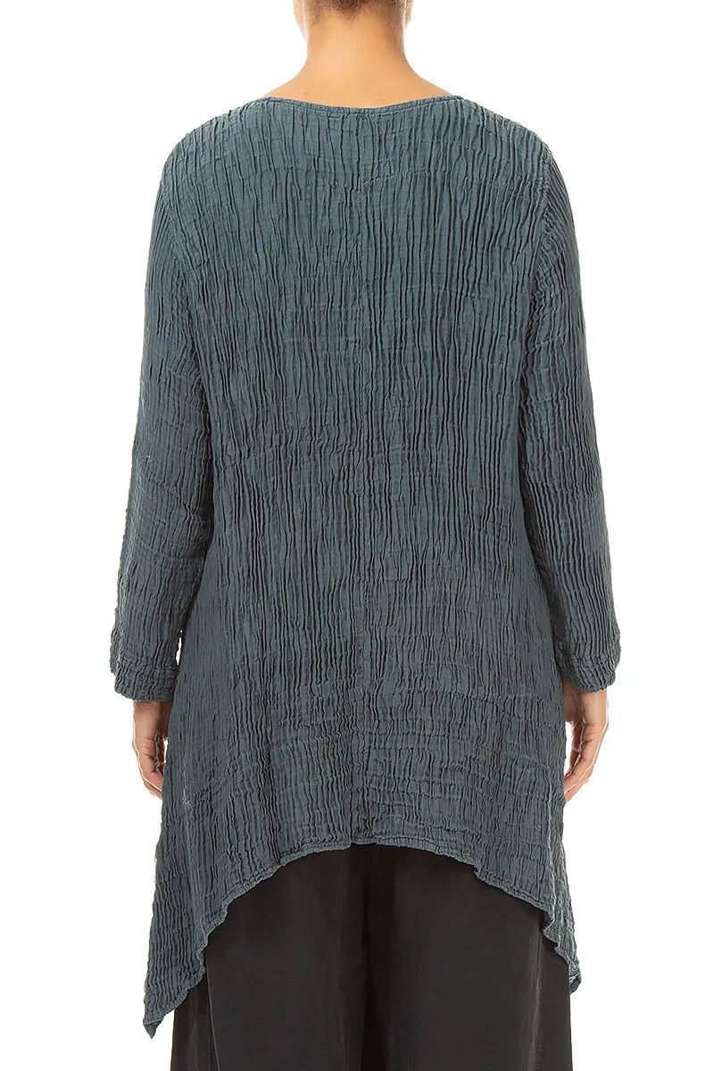 Dropped Edge Slate Plissé Silk Tunic 2