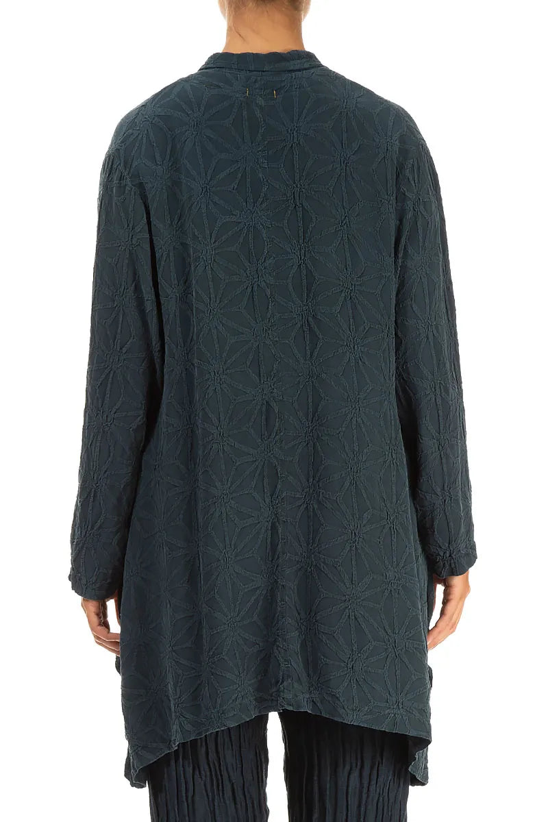 Dropped Edge Textured Dark Teal Green Silk Jacket 2