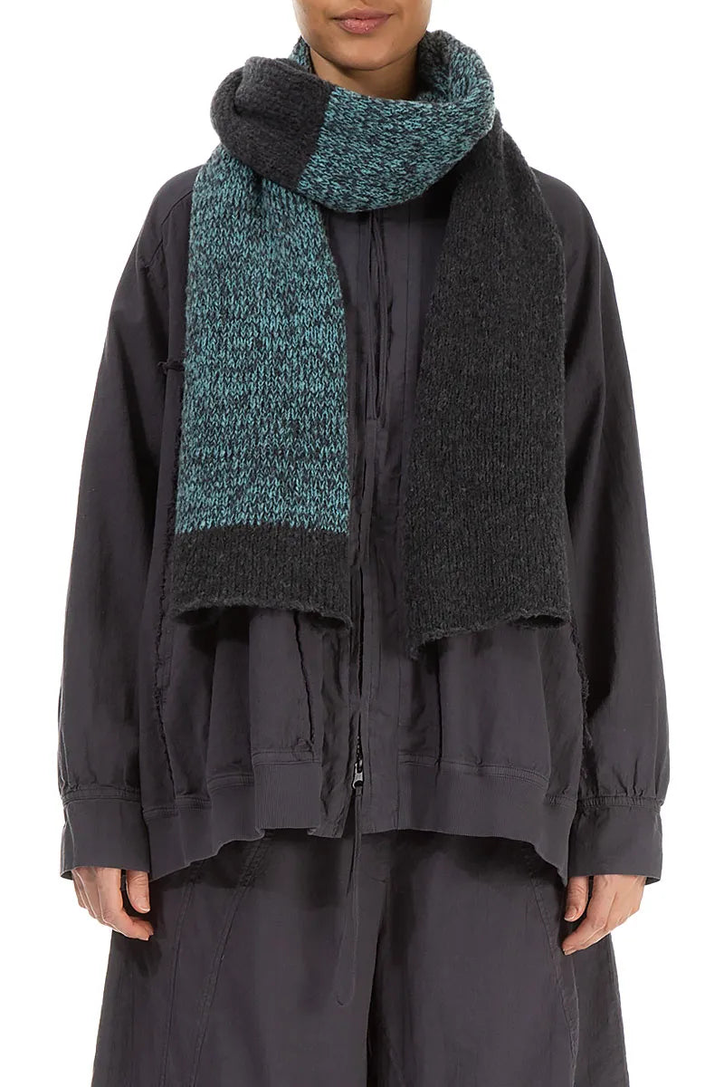 Dual Dark Grey & Mélange Teal Wool Scarf 1