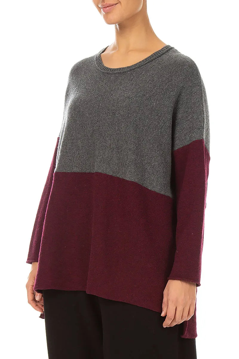 Dual Grey & Deep Red Merino Wool Sweater 3