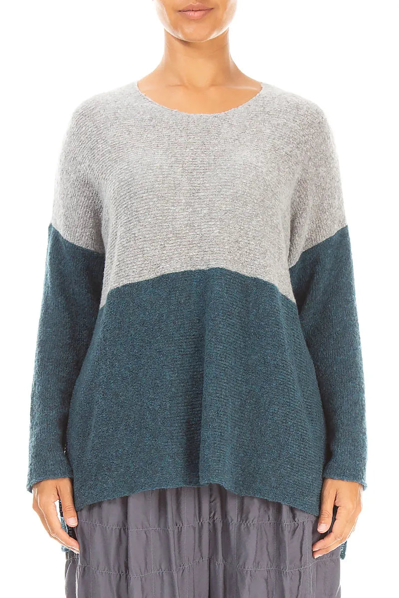 Dual Light Grey & Teal Wool Sweater