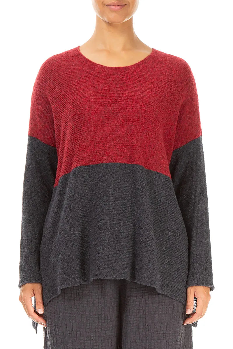 Dual Ruby Red & Dark Grey Wool Sweater 1