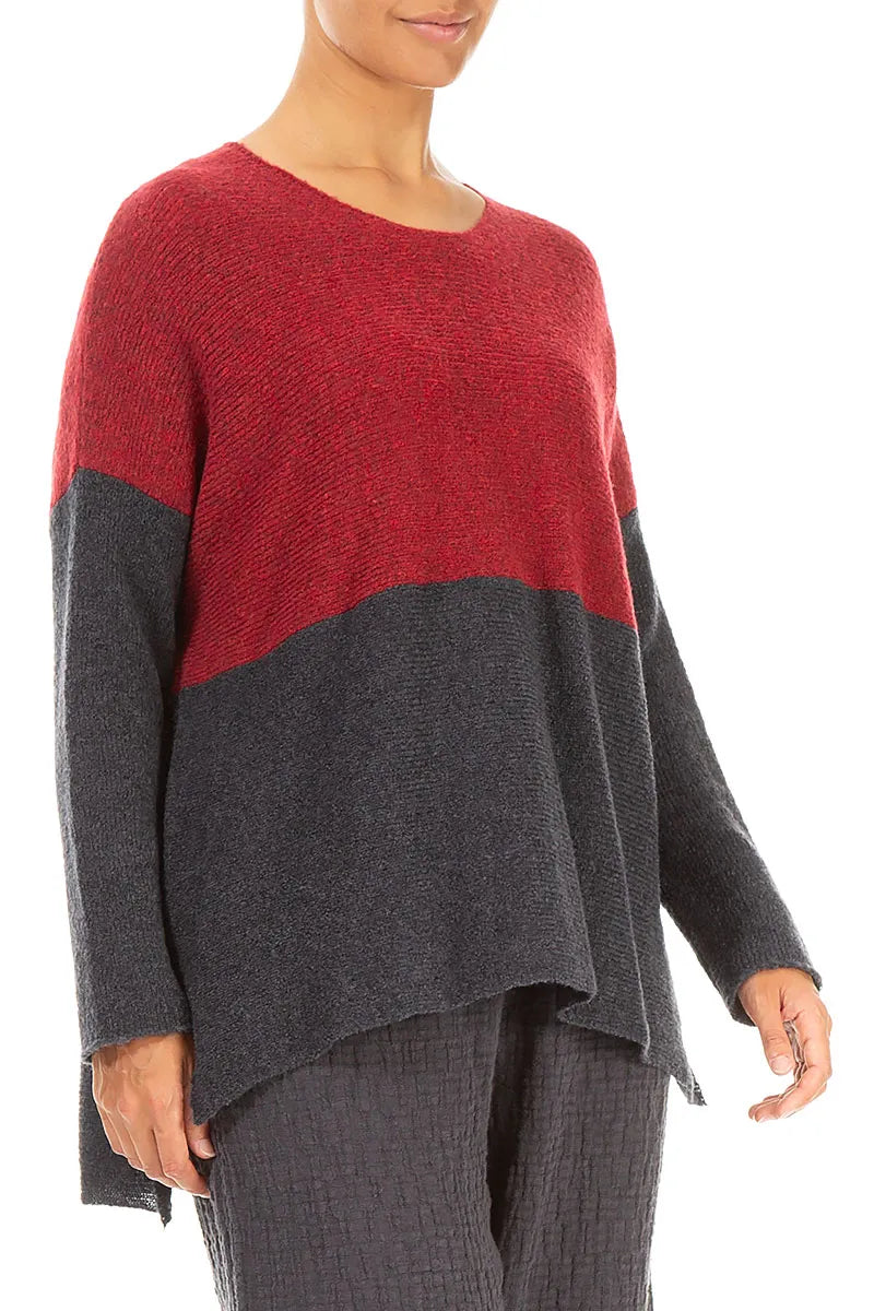 Dual Ruby Red & Dark Grey Wool Sweater 3