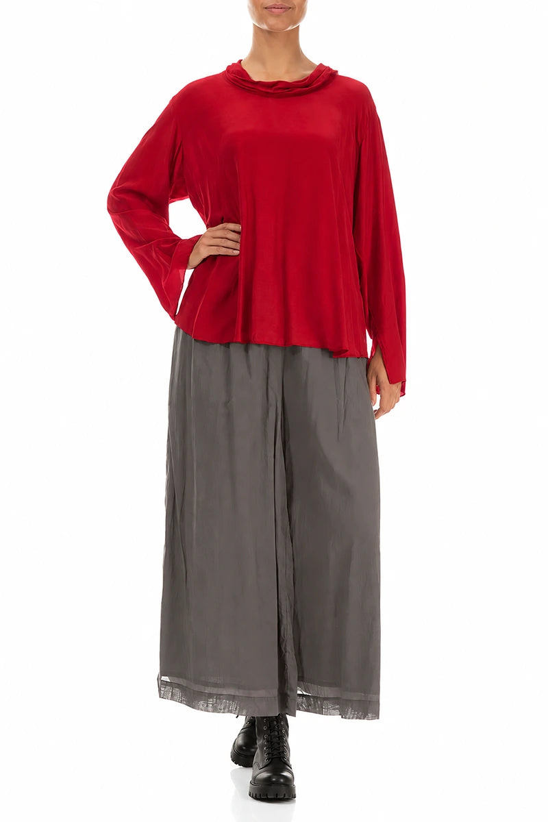 Elegant Red Silk Bamboo Blouse 4
