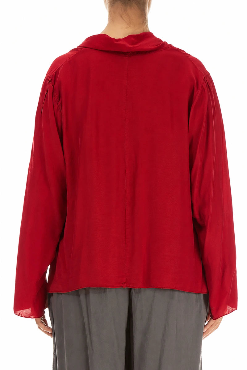 Elegant Red Silk Bamboo Blouse 2