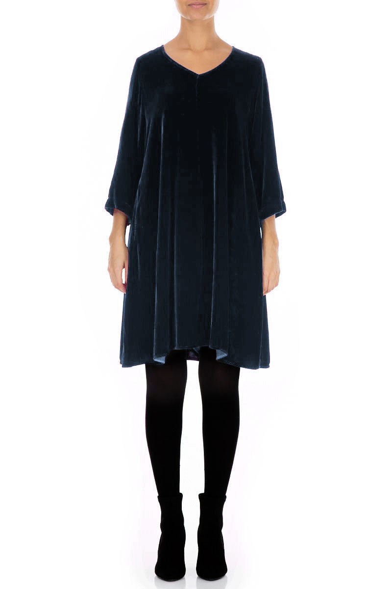 Elegant Royal Blue Silk Velvet Dress 1