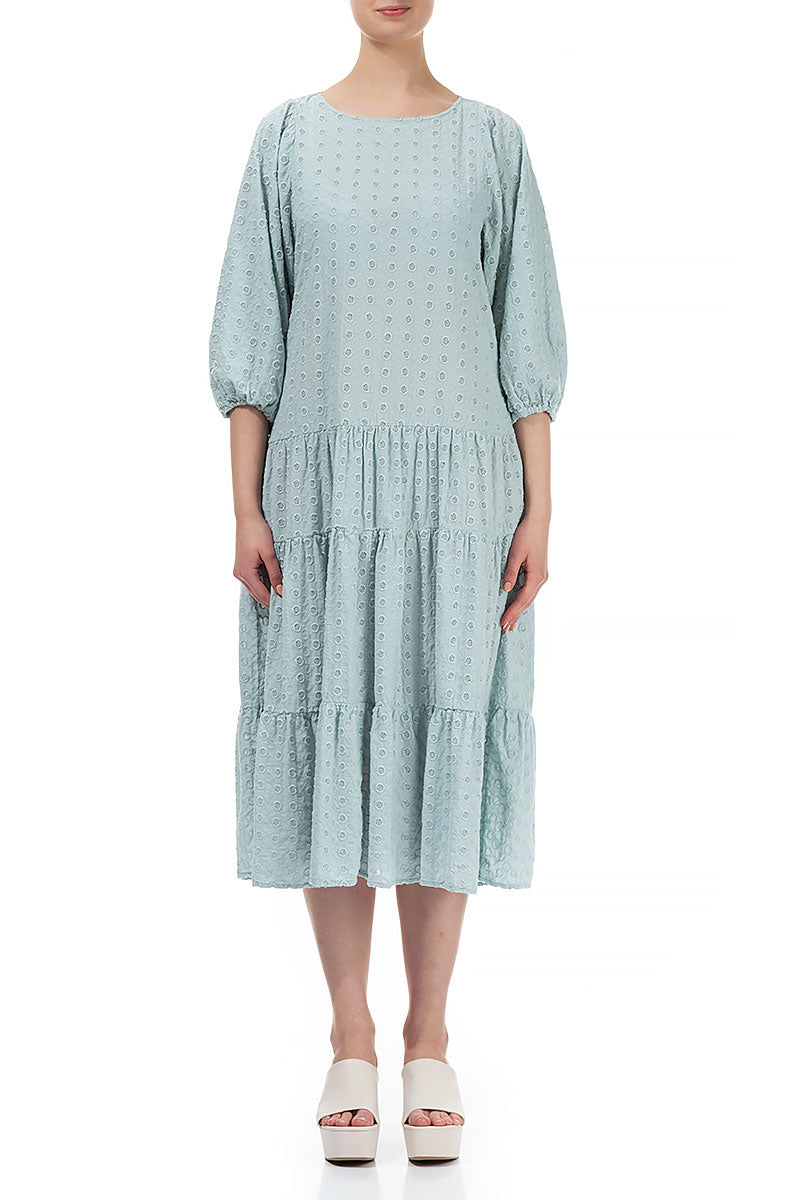 Embroidered Puff Sleeves Light Grey Cotton Dress