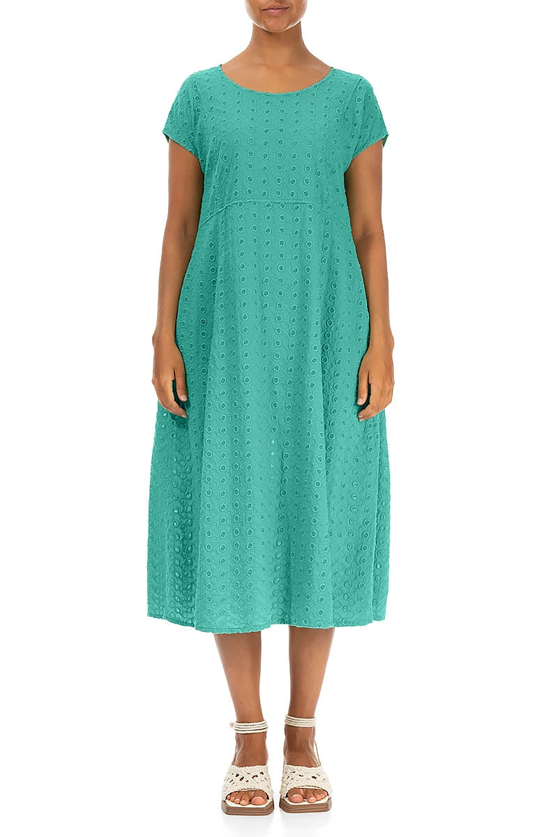 Embroidered Turquoise Cotton Dress  grizas.com