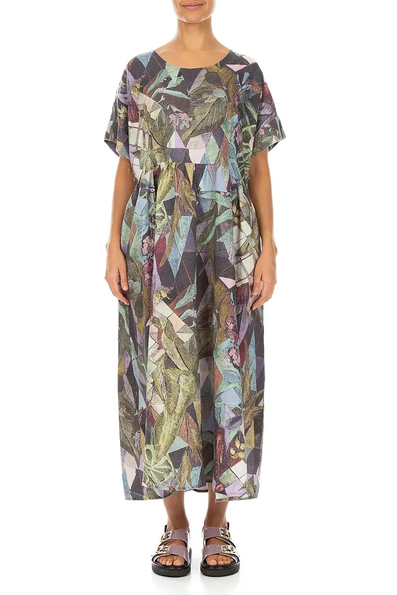 Empire Waist Art Mosaic Linen Dress XL Empire Waist Art Mosaic Linen Dress XL