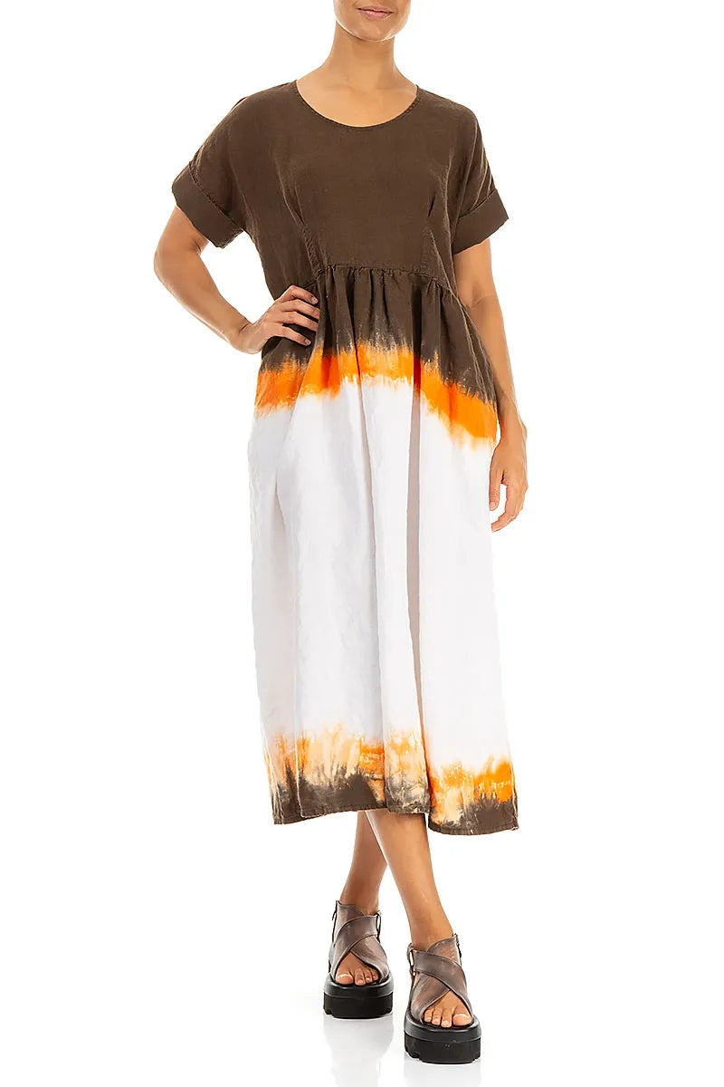 Empire Waist Burnt Amber Ombré Linen Dress 4