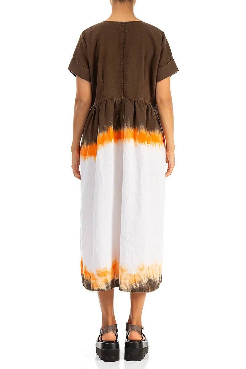 Empire Waist Burnt Amber Ombré Linen Dress 2