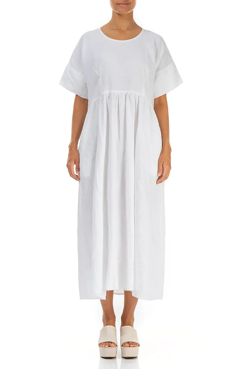 chinese dress ladies White Linen Maxi Dress with Long Sleeves & Pockets main image 1
