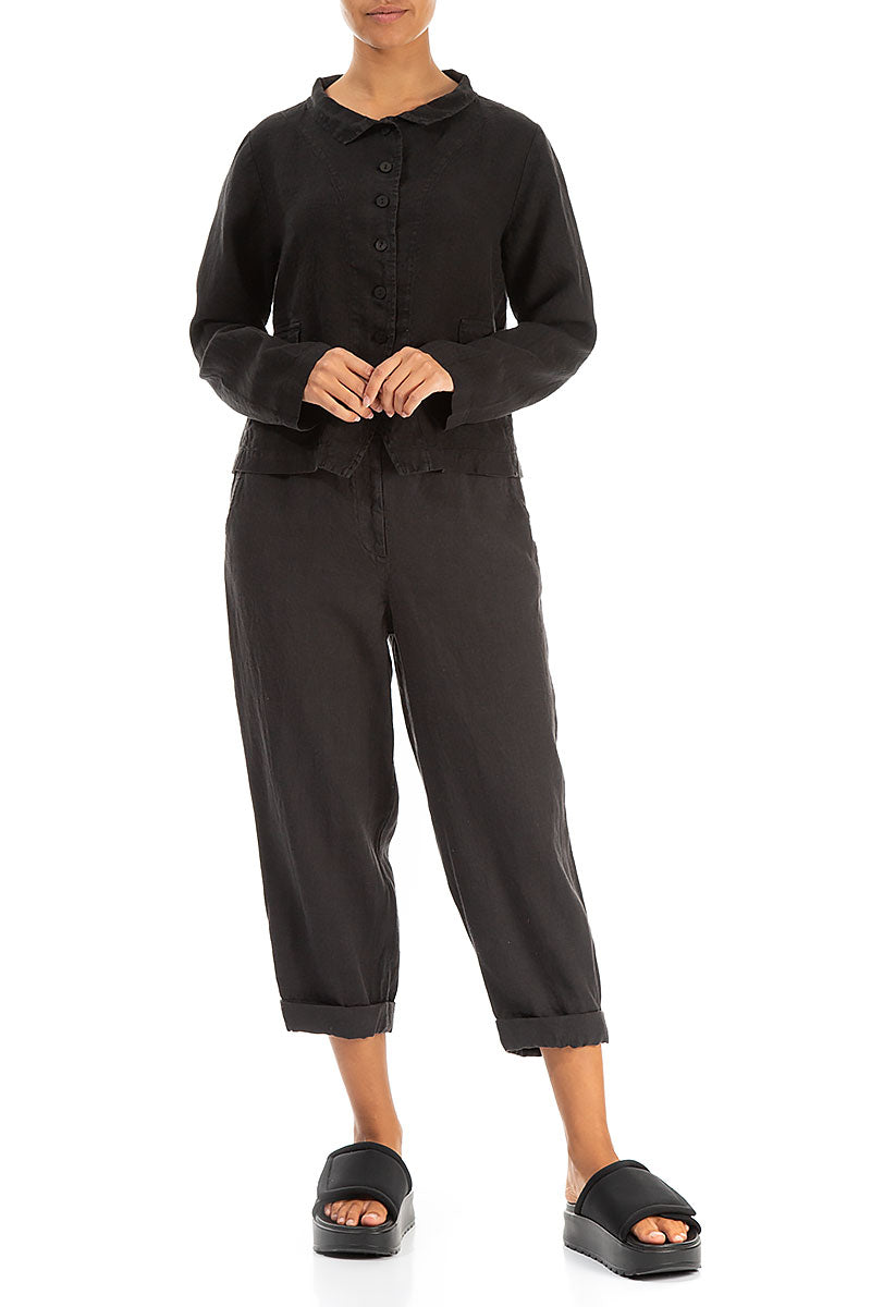 Elegant Buttoned Black Linen Jacket 5