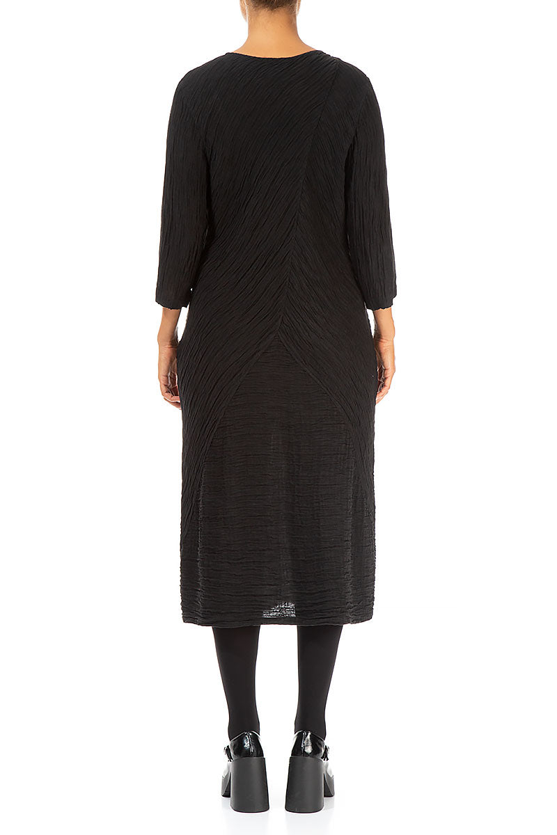 Crinkled Black Silk Midi Dress 2