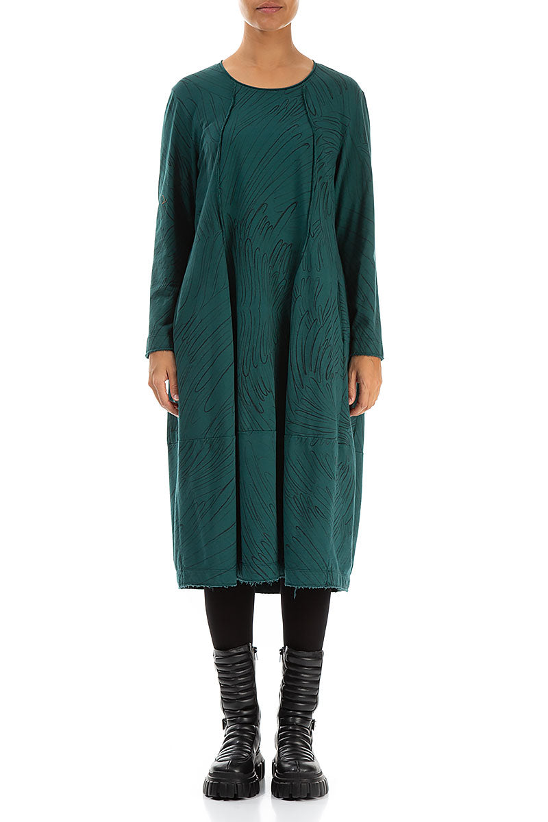 Exposed Seam Emerald Feathers Cotton Dress 1