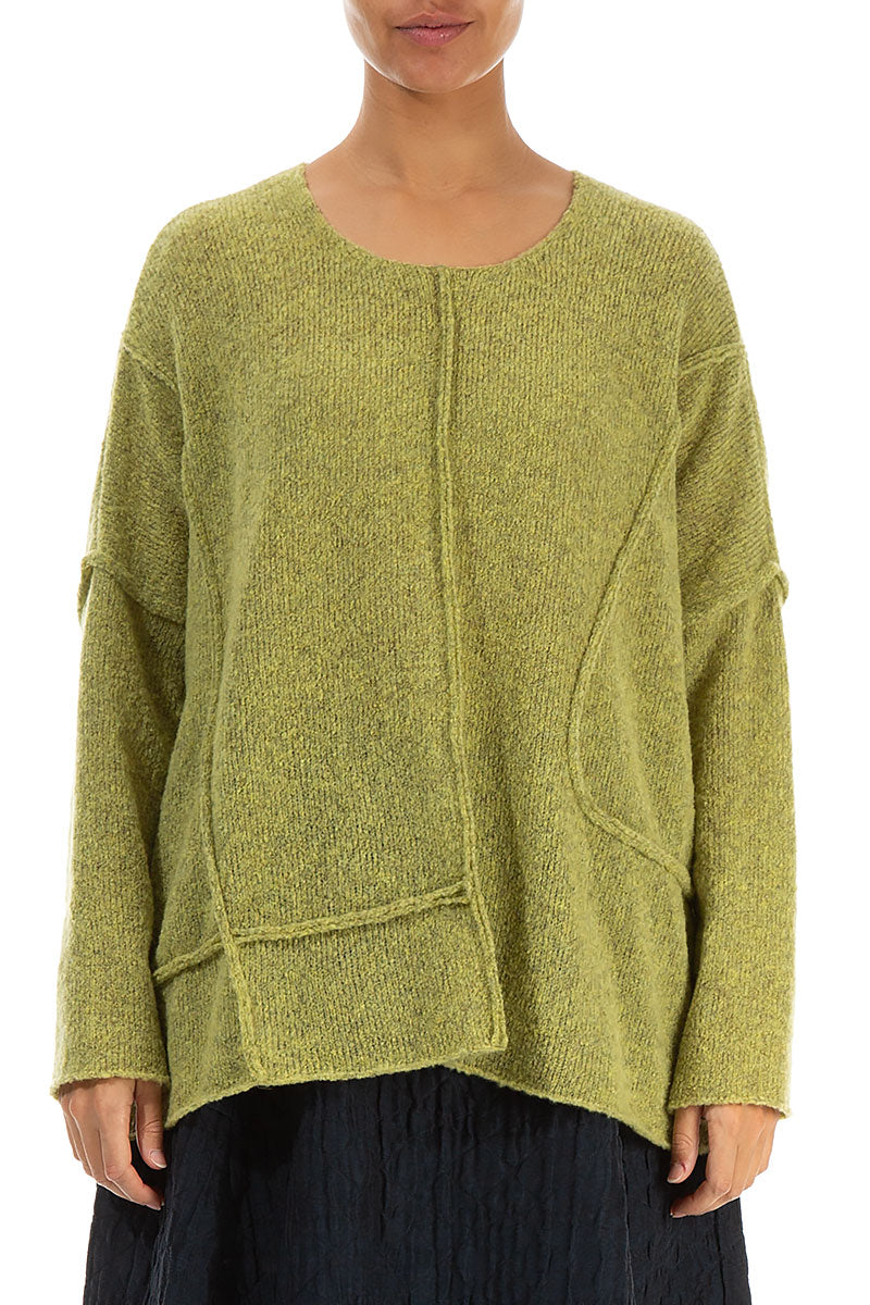 Exposed Seam Golden Lime Wool Sweater 1