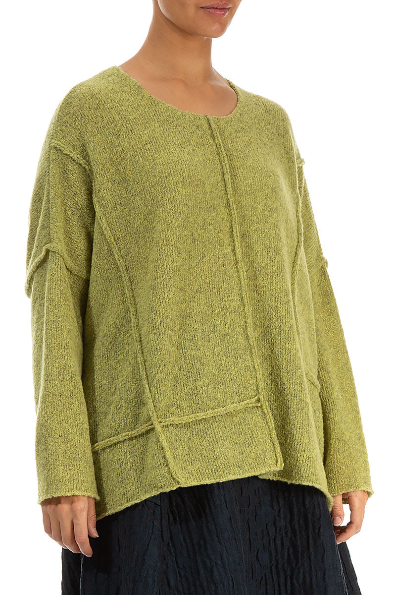 Exposed Seam Golden Lime Wool Sweater 3