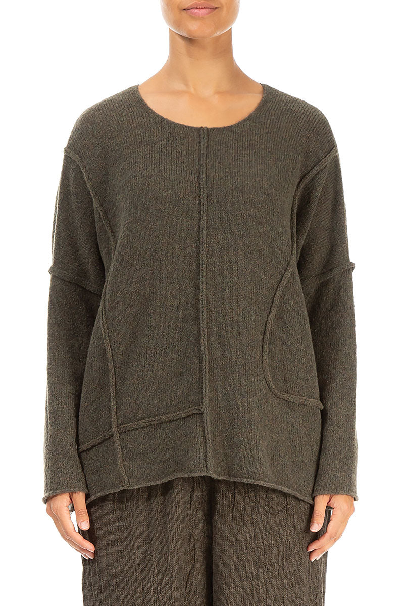 Exposed Seam Khaki Wool Sweater 1