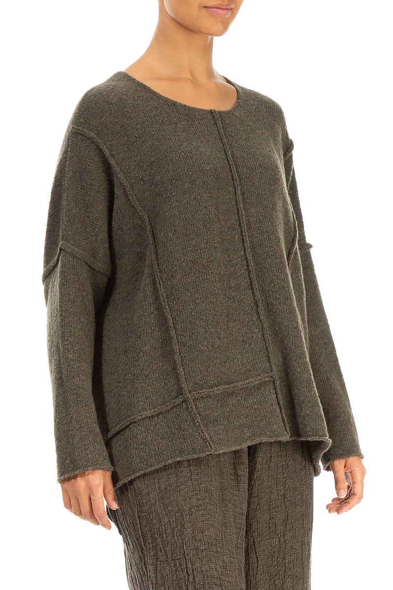 Exposed Seam Khaki Wool Sweater 3