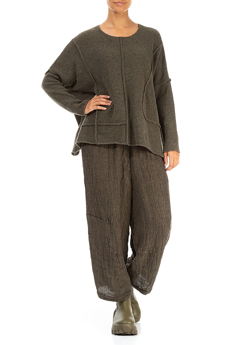 Exposed Seam Khaki Wool Sweater 4