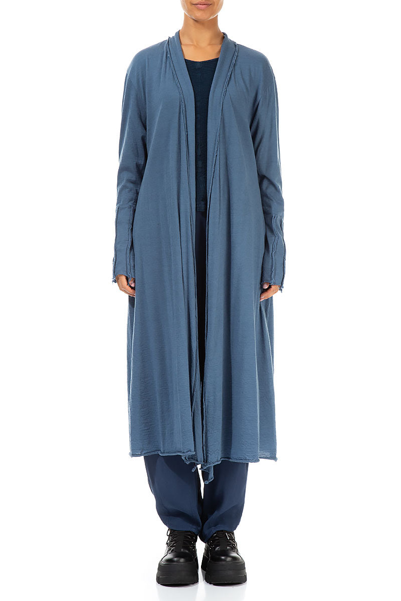 Exposed Seam Open Blue Wool Jacket 1