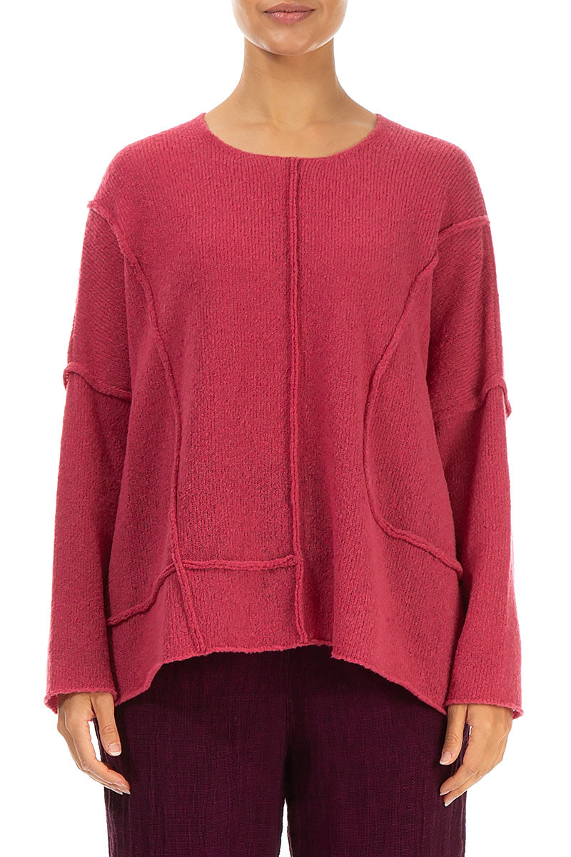 Exposed Seam Pink Punch Wool Sweater 1