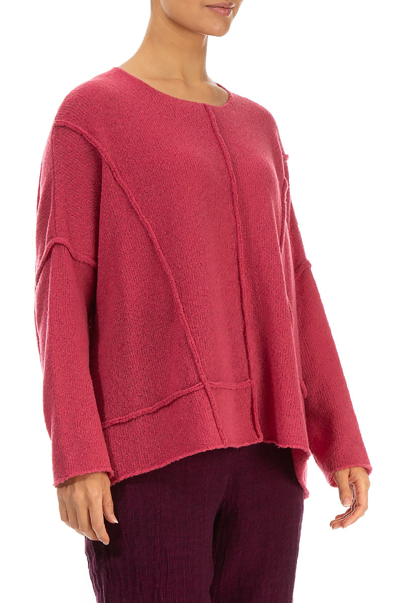 Exposed Seam Pink Punch Wool Sweater 3