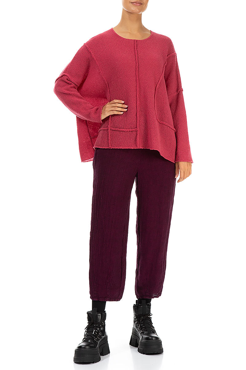 Exposed Seam Pink Punch Wool Sweater 4