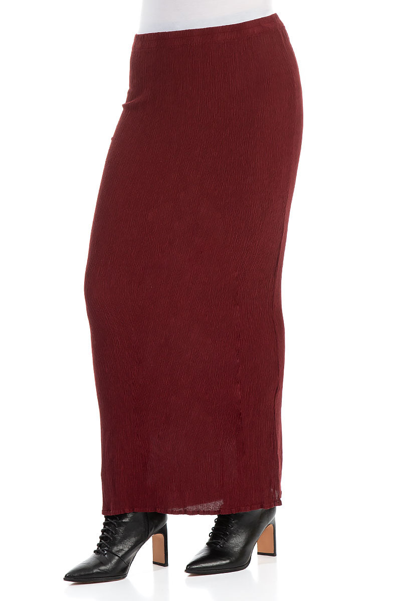 Fitted Crinkled Red Silk Viscose Maxi Skirt 3