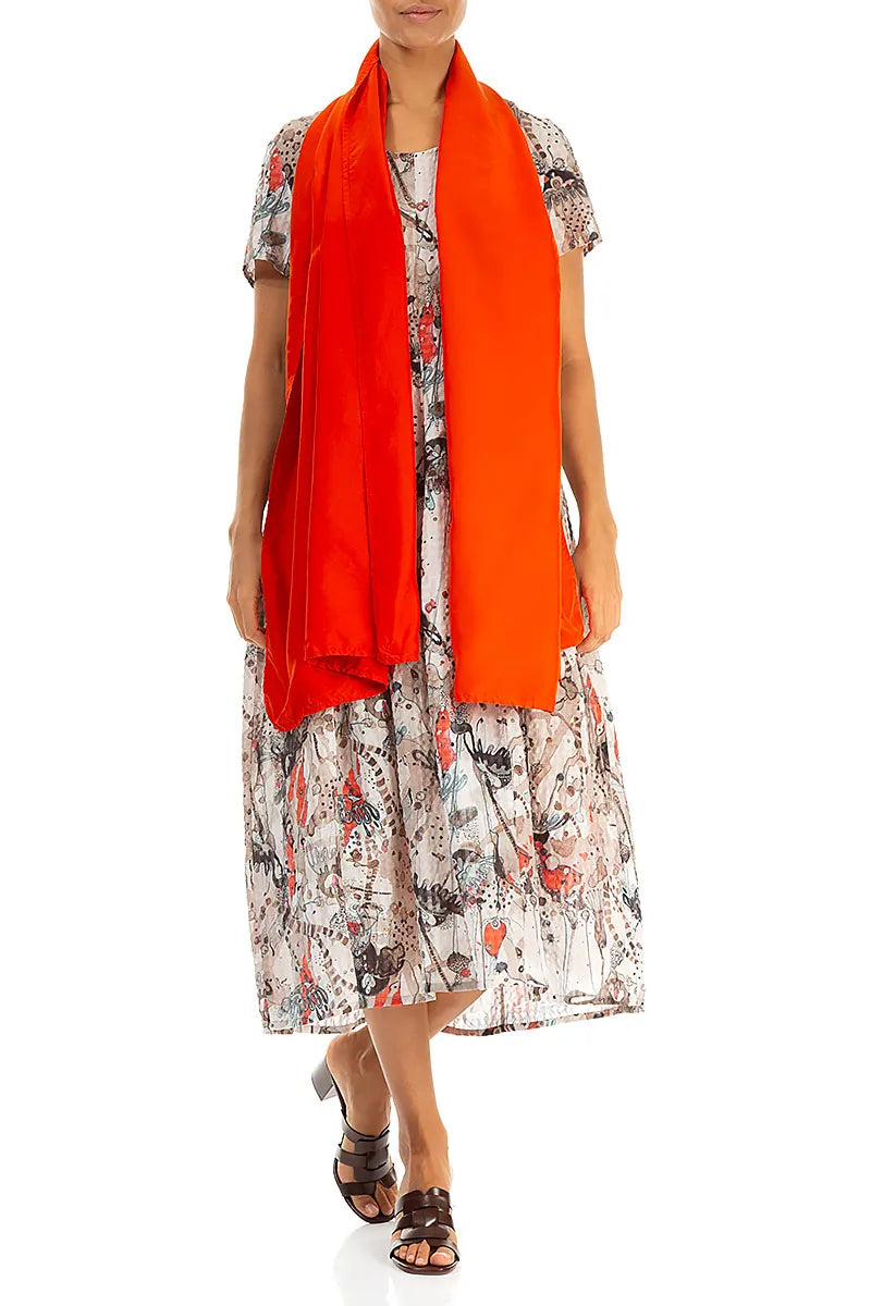 Flammenorangefarbener Schal aus reiner Seide