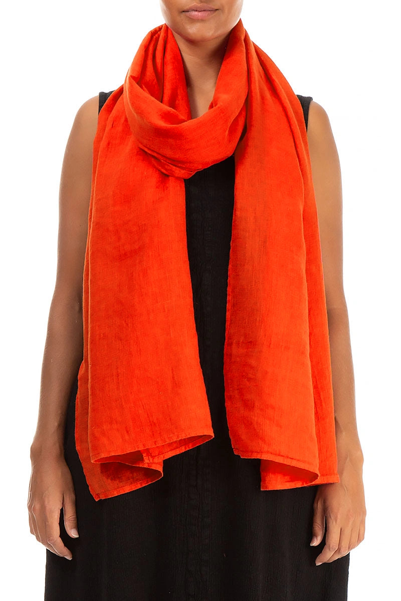 Écharpe en étamine de lin souple orange flamme