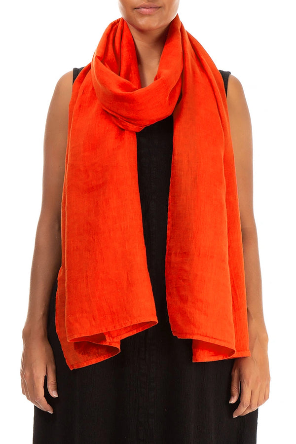 Flame Orange Soft Gauze Linen Scarf