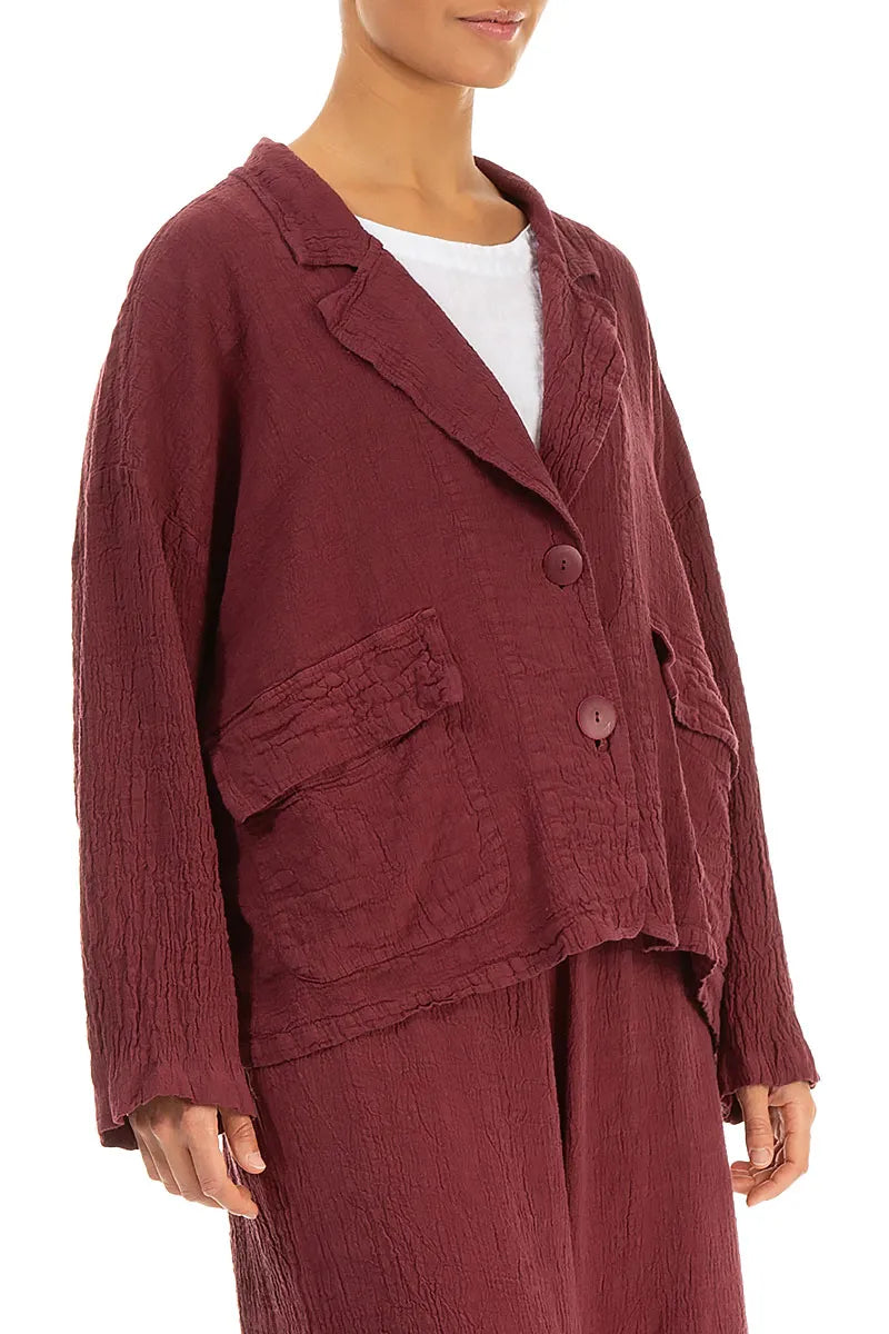 Flap Pocket Antique Ruby Textured Linen Jacket 3