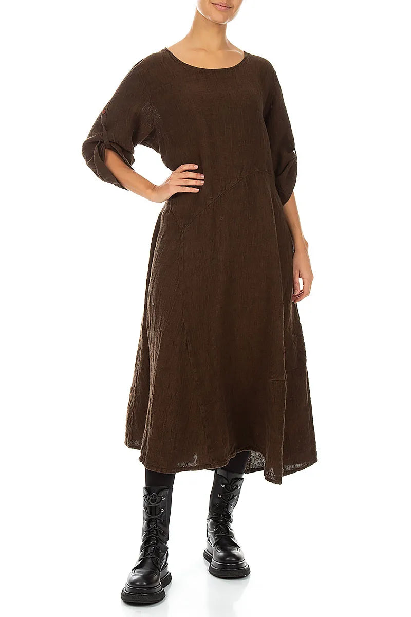Flared A-Line Aged Copper Mélange Linen Dress 4