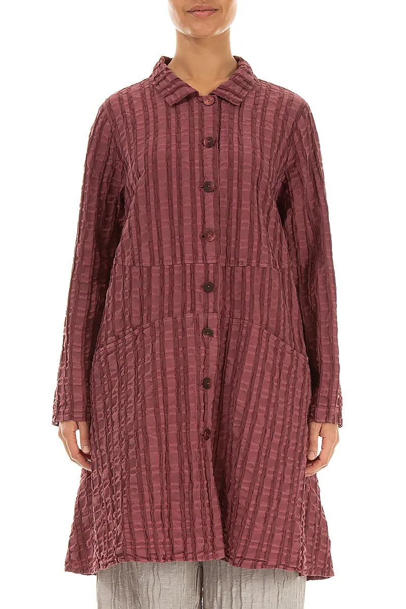 Flared Antique Ruby Checkered Linen Cotton Jacket