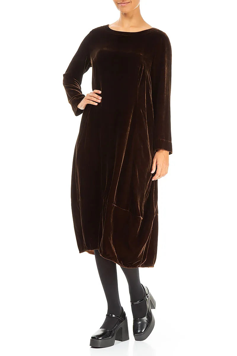 Flared Back Aged Copper Silk Velvet Dress 4