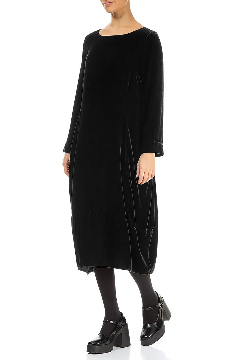 Flared Back Black Silk Velvet Dress 3