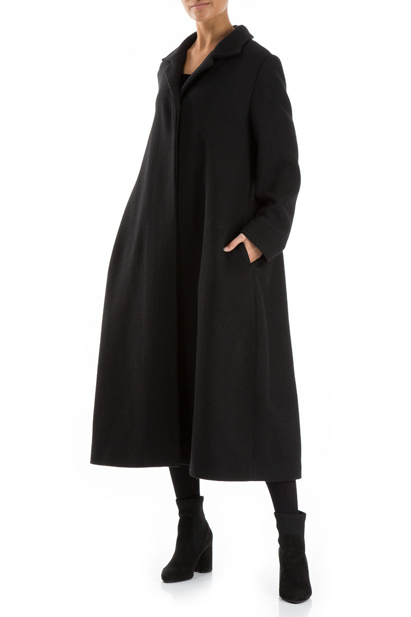 Flared Back Black Wool Coat 3