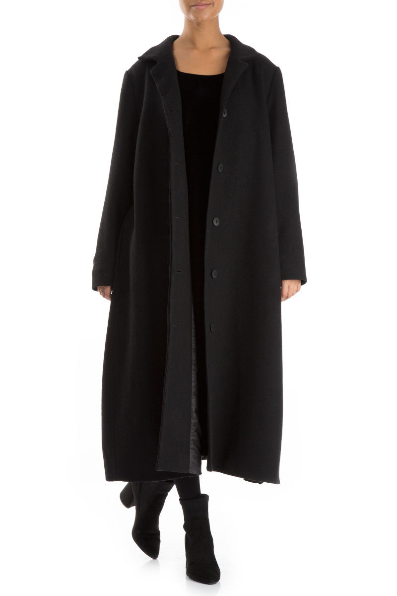 Flared Back Black Wool Coat 5