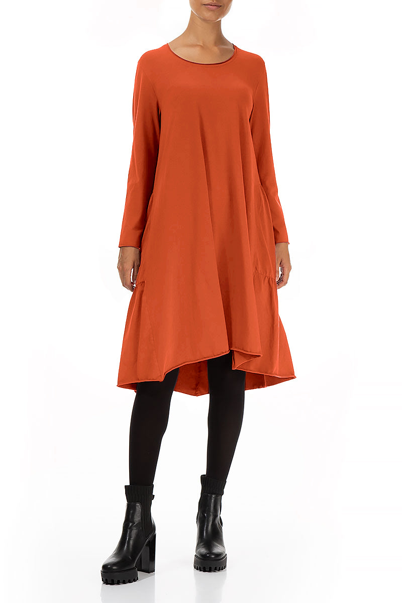 Flared Back Burnt Orange Cotton Dress 4