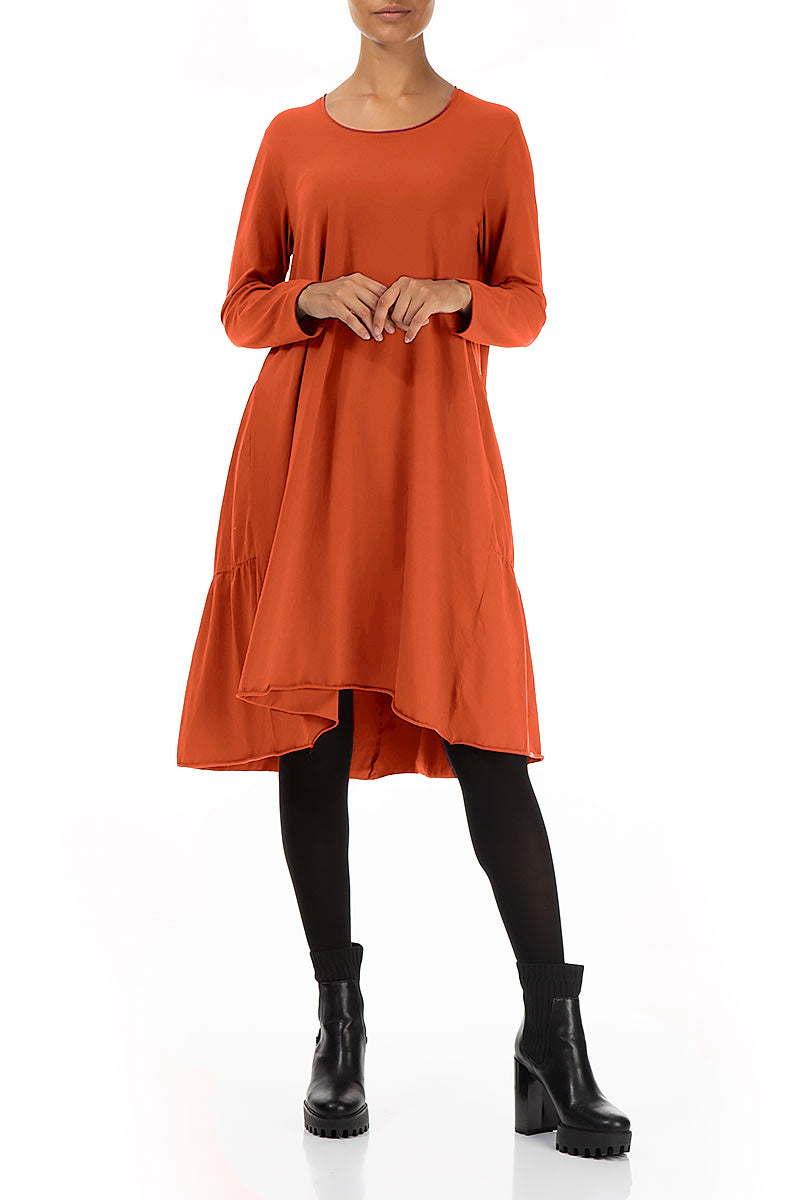 Flared Back Burnt Orange Cotton Dress 5