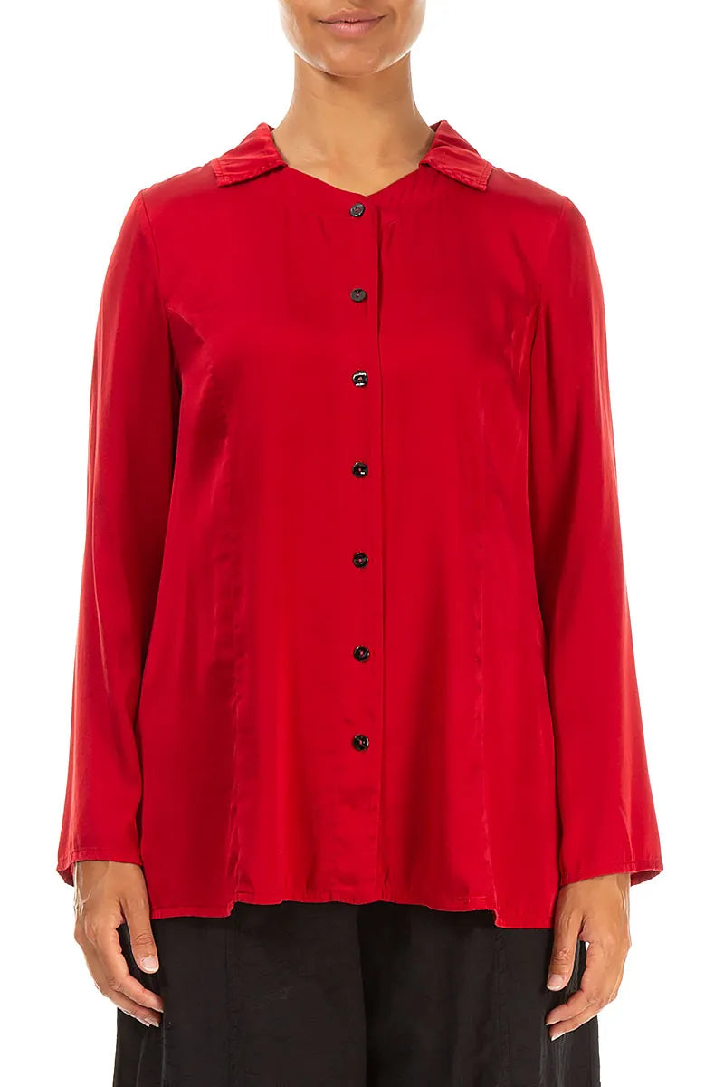 Flared Back Cherry Red Silk Shirt
