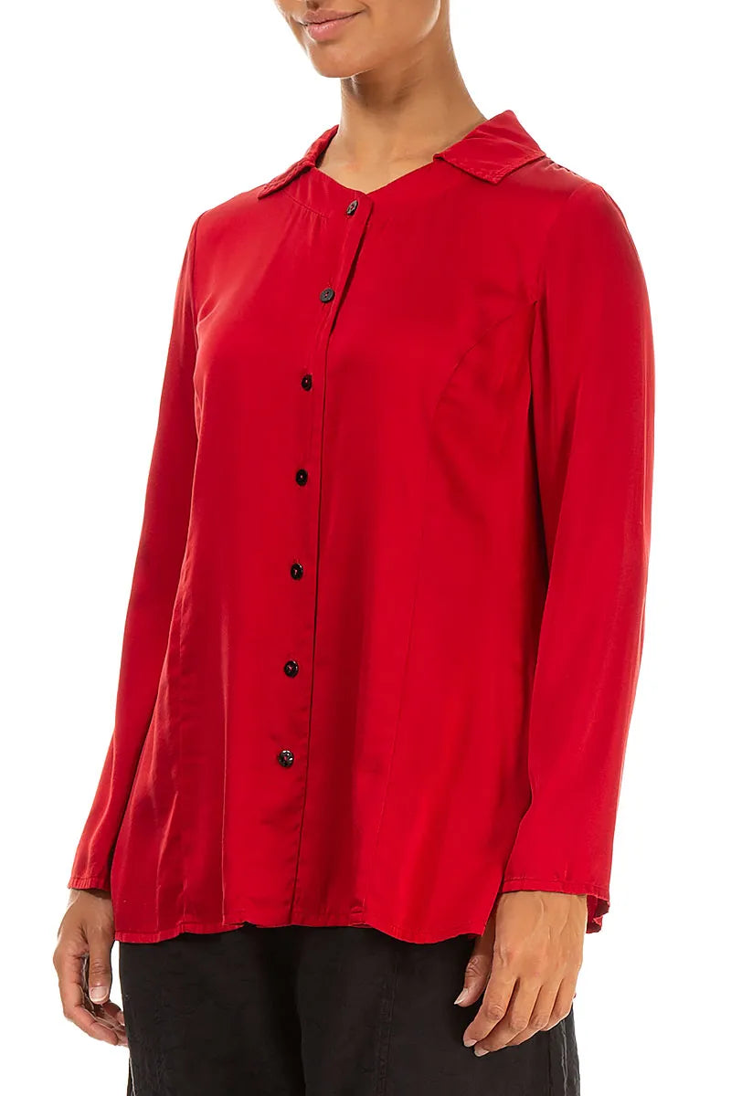 Flared Back Cherry Red Silk Shirt