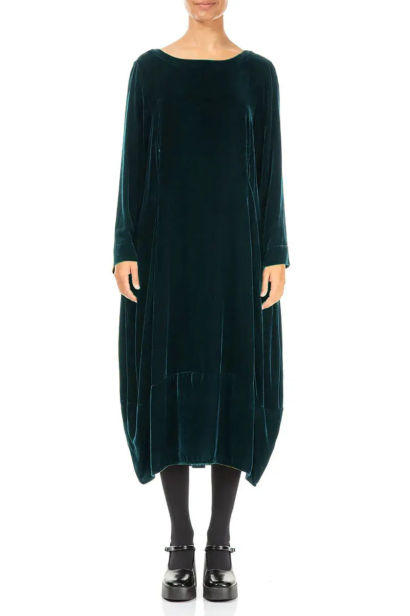 Flared Back Peacock Silk Velvet Dress 1