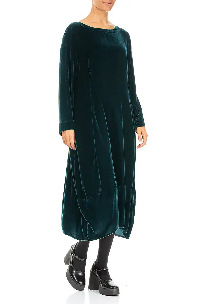 Flared Back Peacock Silk Velvet Dress 3