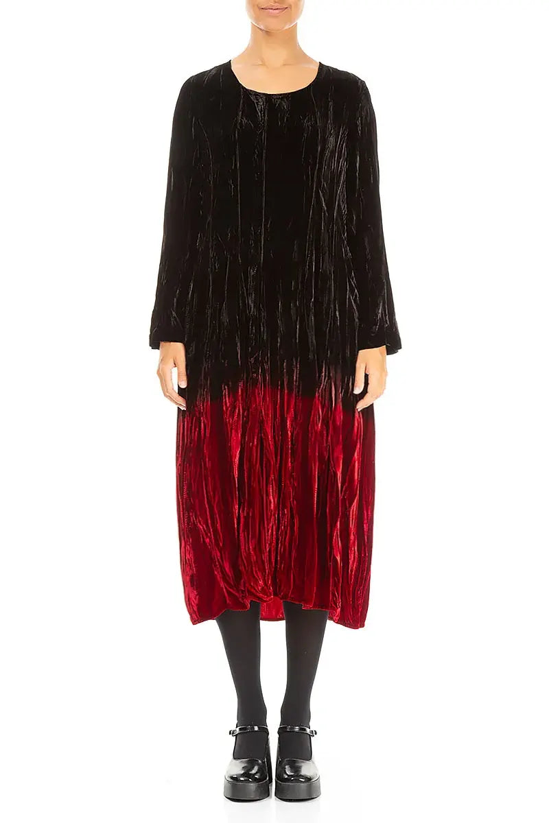 Cherry Red Silk Velvet Ombré Dress 1