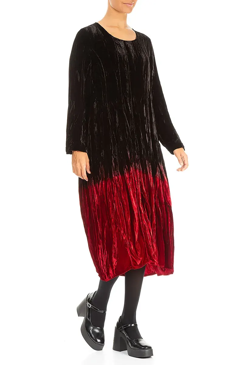 Cherry Red Silk Velvet Ombré Dress 3