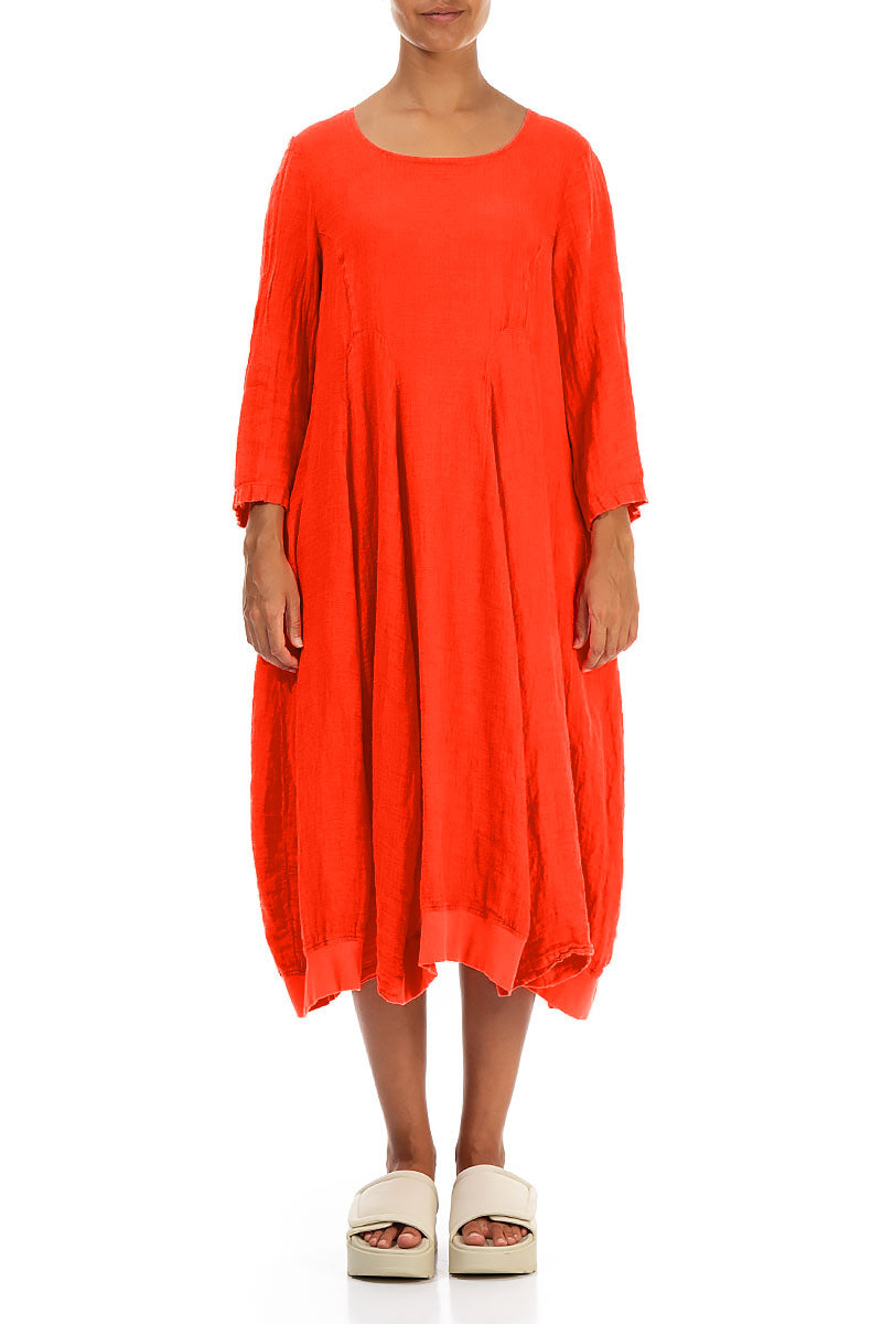 orange balloon dress Orange Cotton Poplin Fit and Flare Balloon Sleeves Short Dress 50" / Petite (5'1" and below)