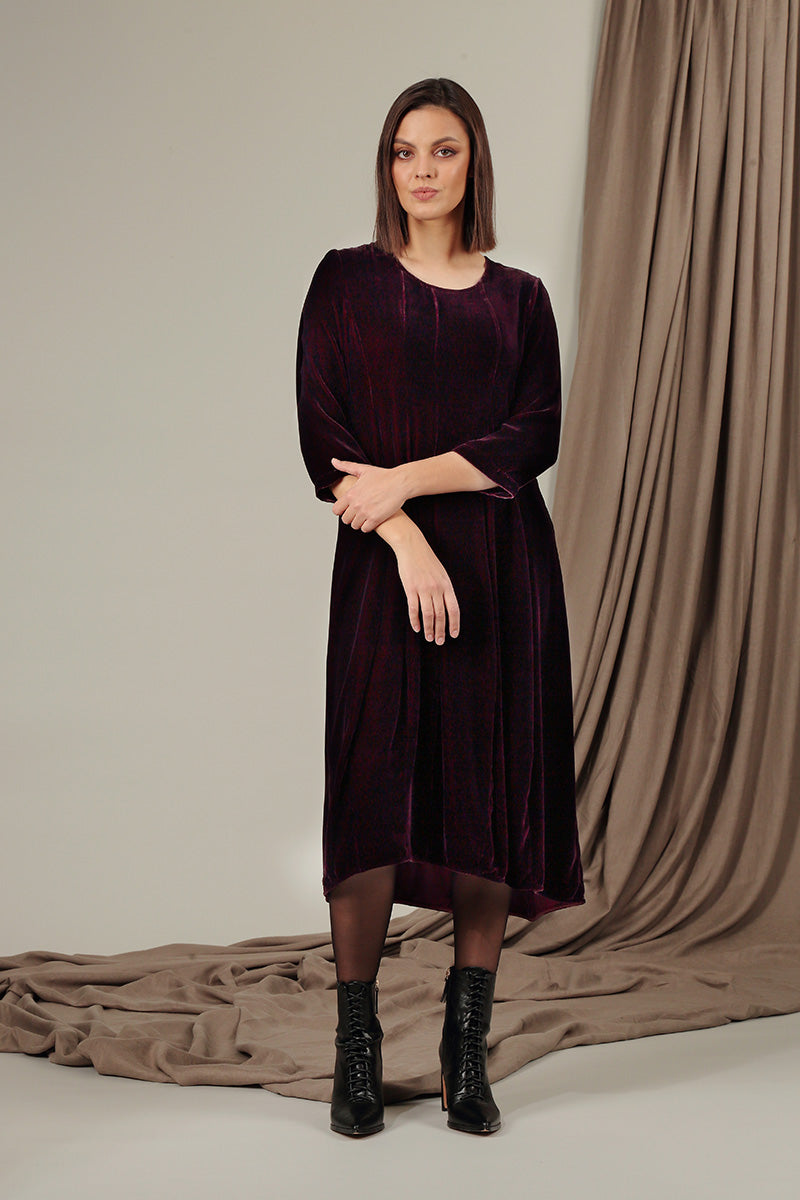 Flared Balloon Maroon Silk Velvet Dress 6