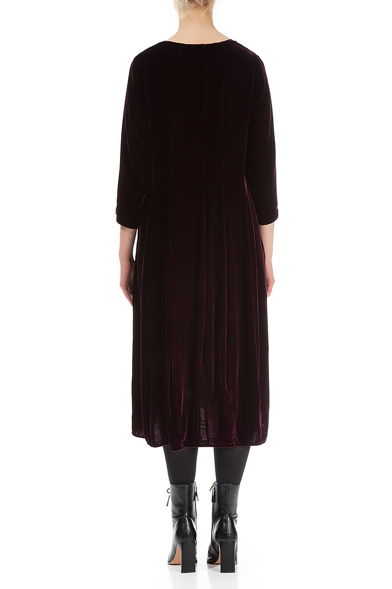 Flared Balloon Maroon Silk Velvet Dress 2